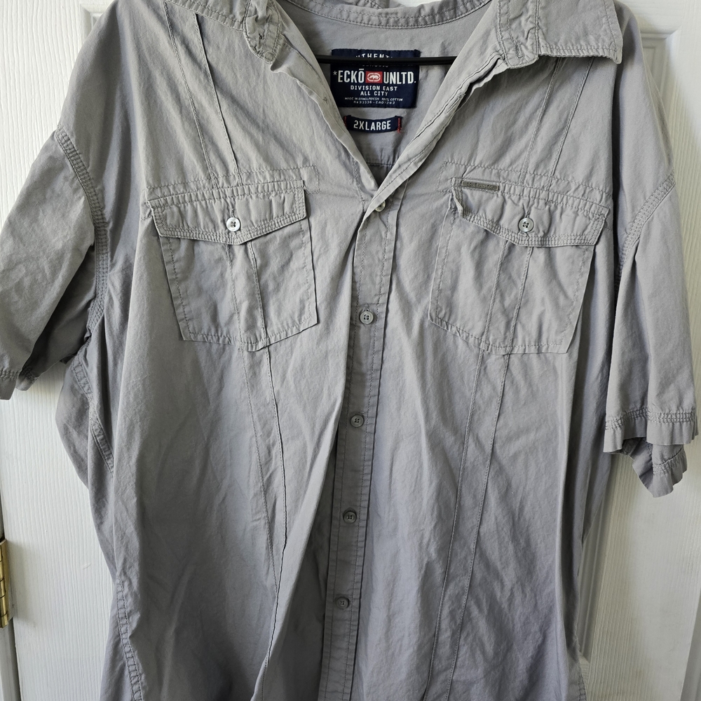 Ecko Unlimited Men's Casual Gray Button Down Shirt